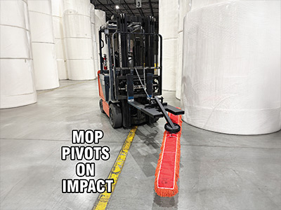 Forklift Dust Mop Attachment In Warehouse